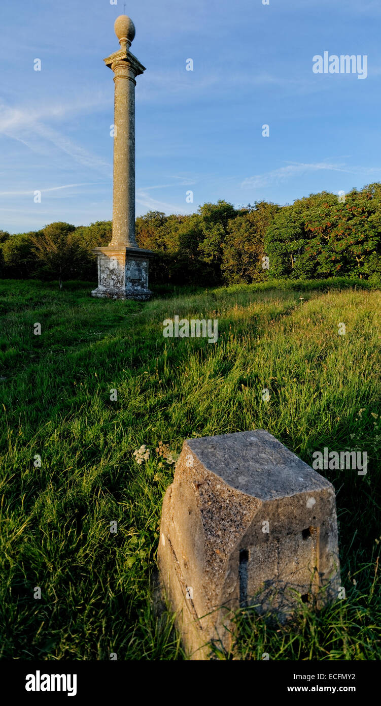 The Hoy Monument stands high at the northern end of St Catherines Down , Isle of Wight, UK. Stock Photo