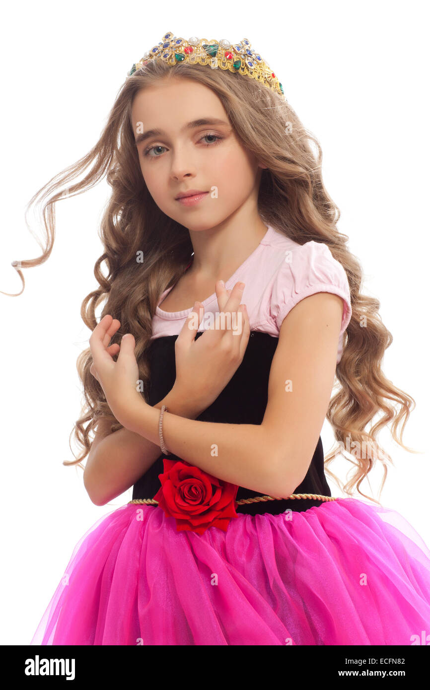 Portrait Of Beautiful Little Girl With Curly Hair The Fairy Tale