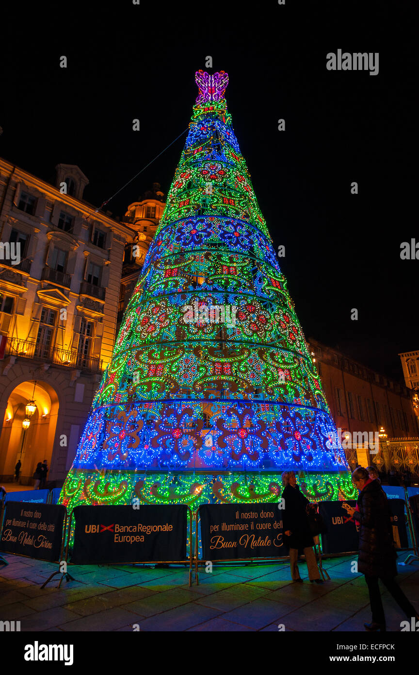Piazza Castello in Turin, Italy. 13th December, 2014. Christmas tree in  Piazza Castello Credit: Realy Easy Star/Alamy Live News Stock Photo - Alamy