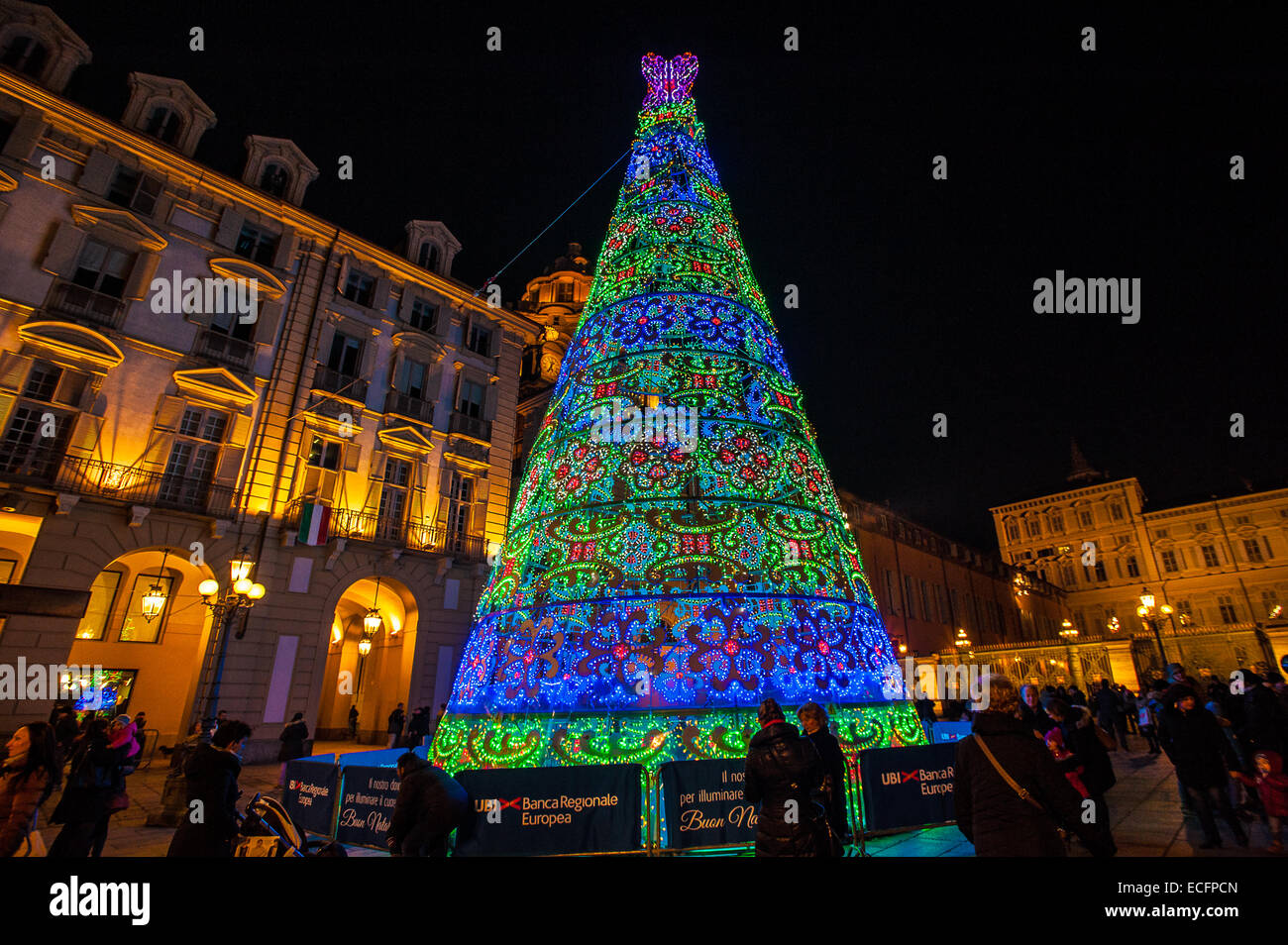 Piazza Castello in Turin, Italy. 13th December, 2014. Christmas tree in  Piazza Castello Credit: Realy Easy Star/Alamy Live News Stock Photo - Alamy