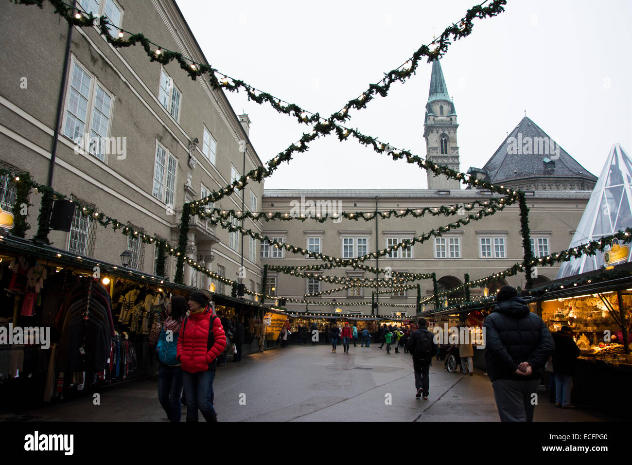 Christmas advent market on one of the squares in Salzburg,Residentplatz Stock Photo