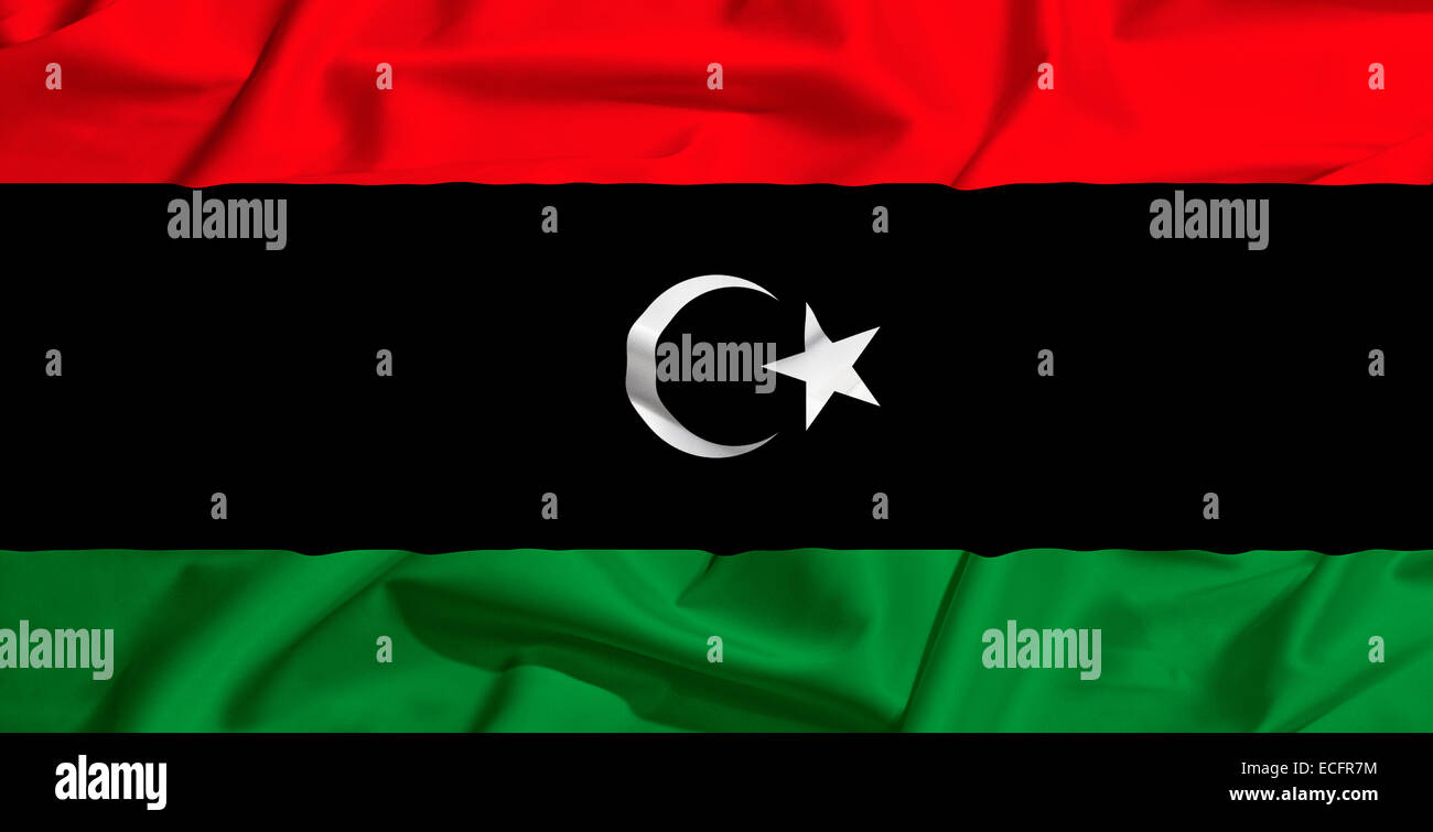 libia flag on a silk drape waving Stock Photo