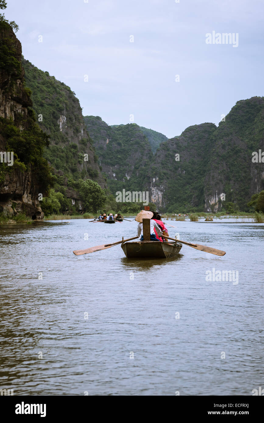 Rowing boat on Ngo Dong RIver in Northern Vietnam Stock Photo