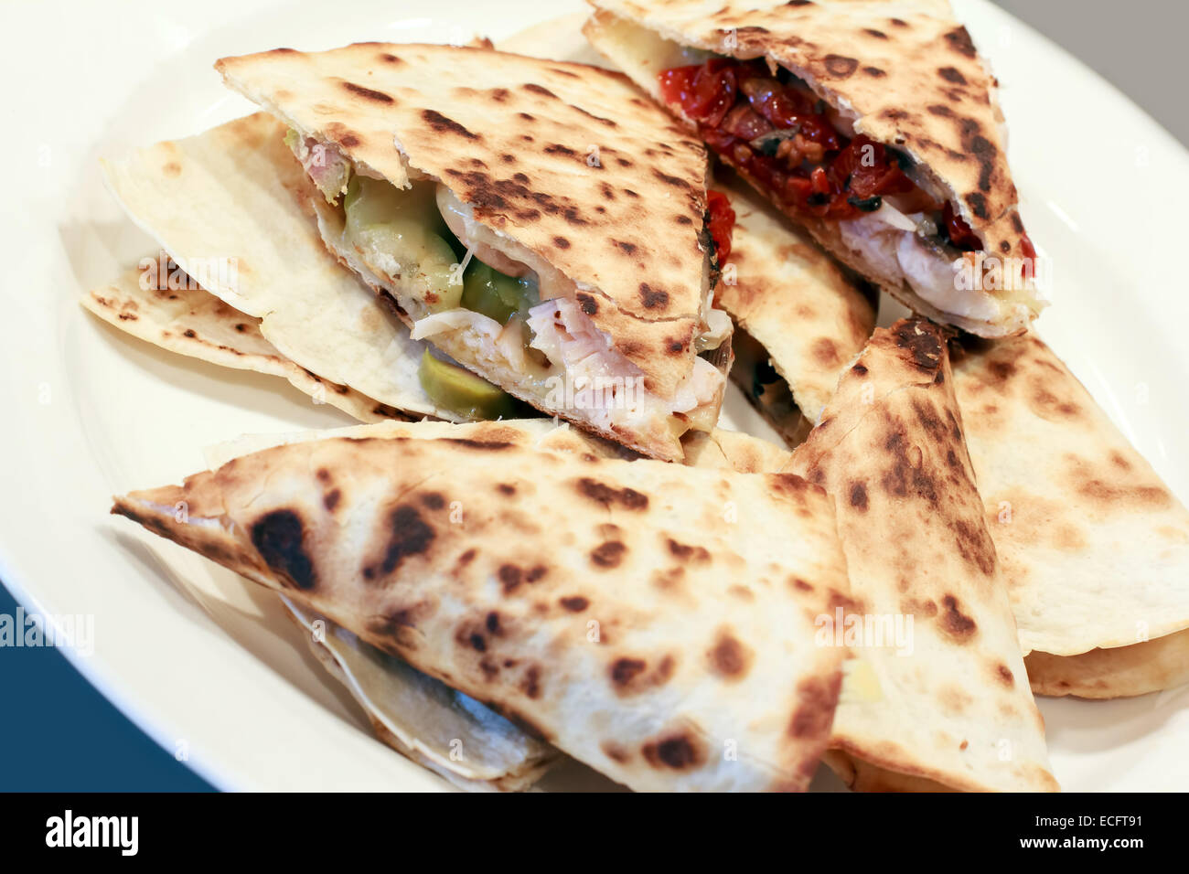 Quesadillas on a white plate Stock Photo