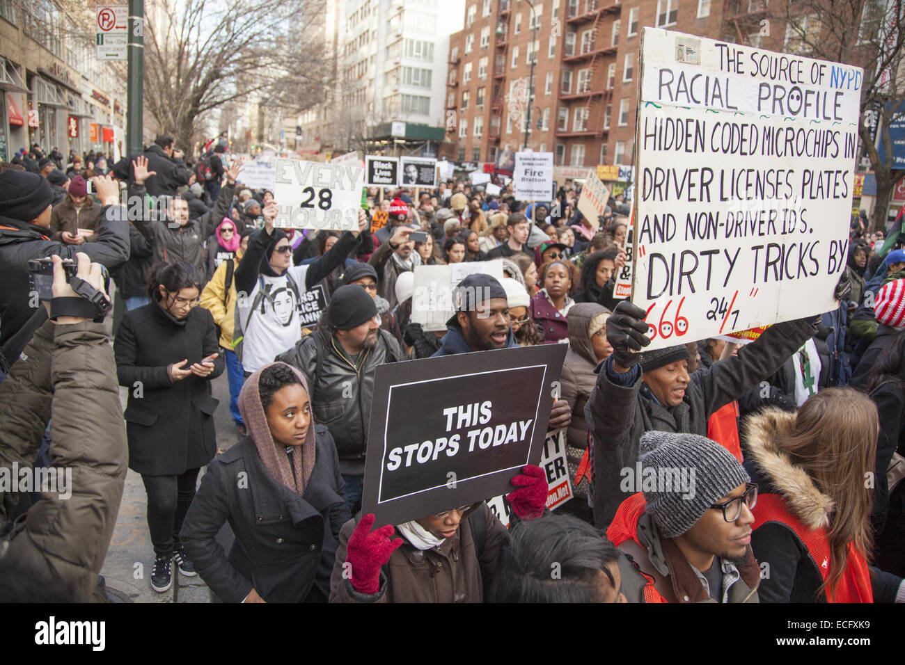 New York, USA. 13th Dec, 2014. Sparked by the Grand Jury verdicts in Ferguson and the Eric Garner murder in NYC, thousands marched in NYC against police racial bias & the killings of unarmed black men all over the USA. Credit:  David Grossman/Alamy Live News Stock Photo