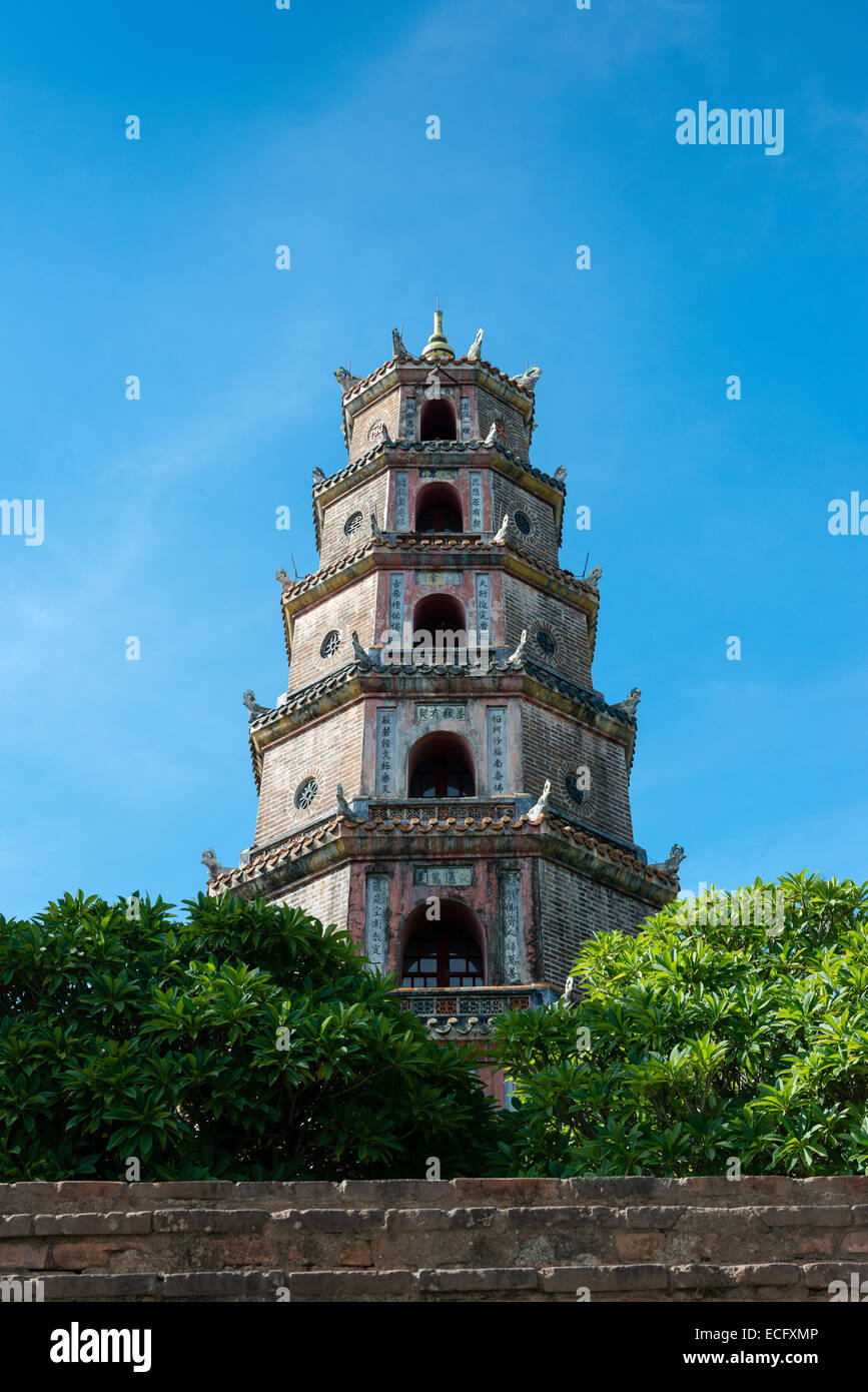 Thien Mu Pagoda in Hue from below Stock Photo