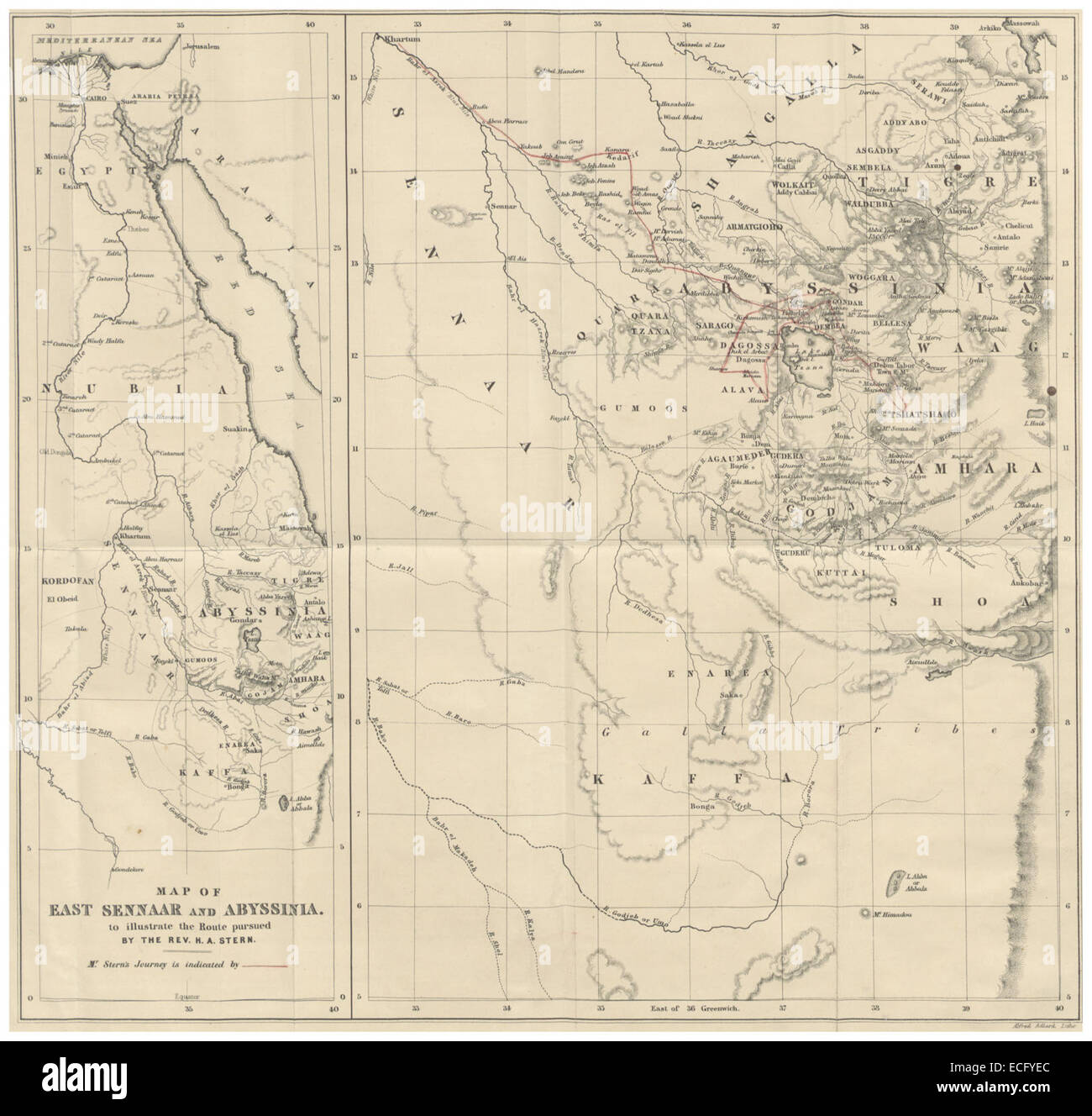 An 1862 map from *Stern*, depicting the region of Abyssinia (modern-day ...