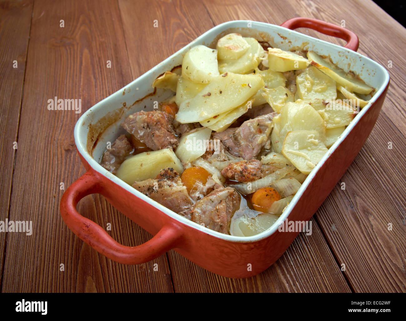 Lancashire hotpot dish made traditionally from lamb, topped with