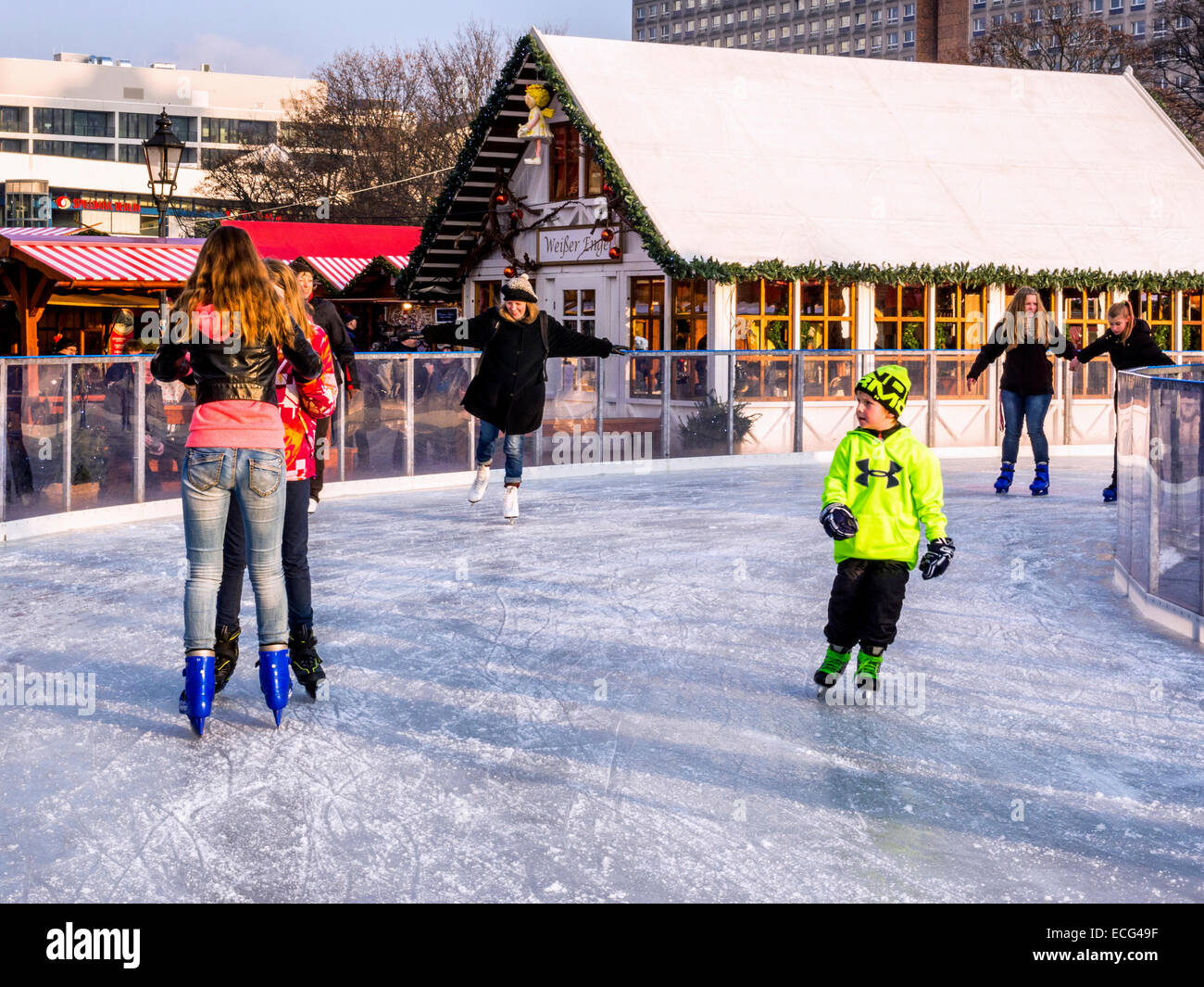 People ice skating Christmas market icerink, Berliner Weihnachtszeit