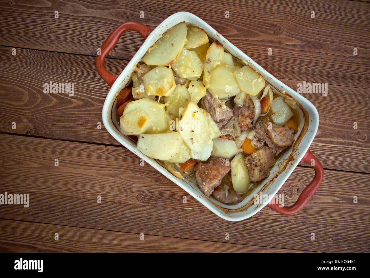 Lancashire hotpot dish made traditionally from lamb, topped with