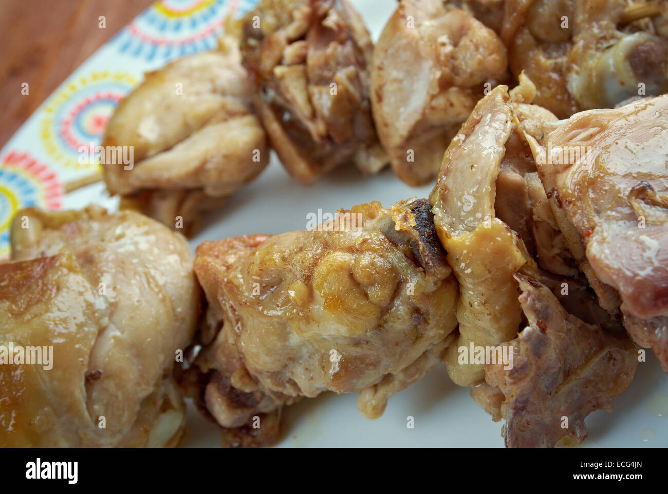 City chicken   - cubes of meat placed on a wooden skewer.dish is popular  eastern Great Lakes region of Ohio and Michigan of Pen Stock Photo