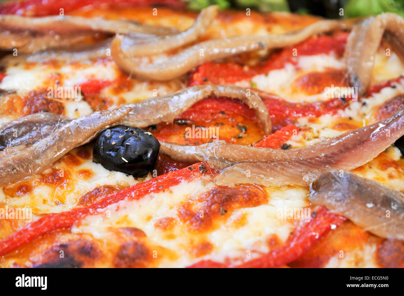 Anchovies and black olives on a Pizza Stock Photo Alamy