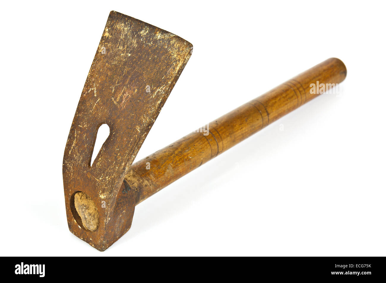 Carpentry tool adz with extensive use of white background Stock Photo ...