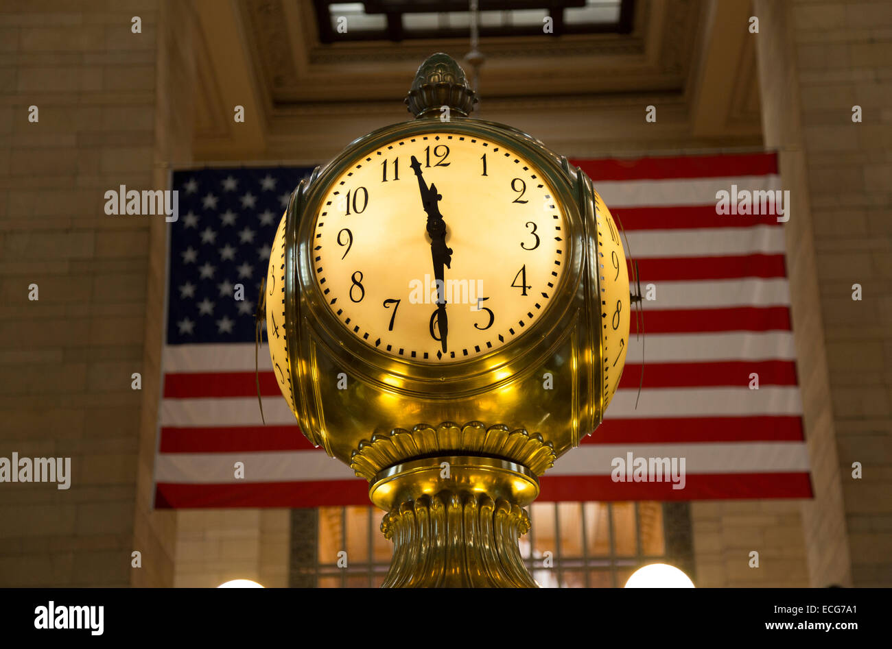 The clock atop the information booth in Grand Central Terminal, New