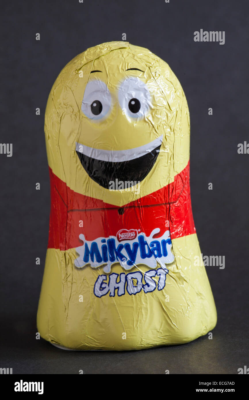 Nestlé mini Milky bar Ghost isolated on black background - ideal for Halloween Stock Photo