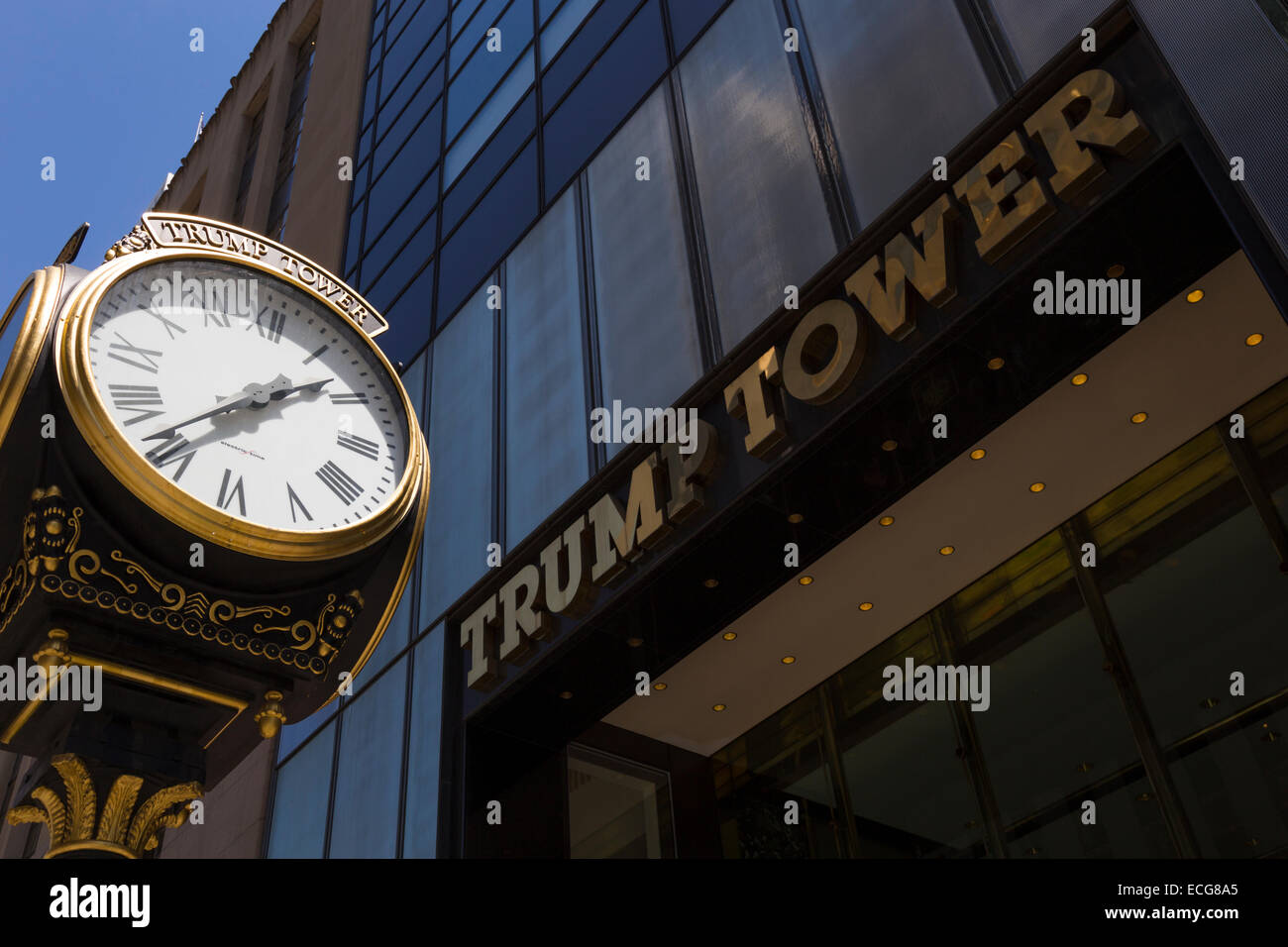 Trump Tower and clock, 5th Avenue, Manhattan, New York City Stock Photo