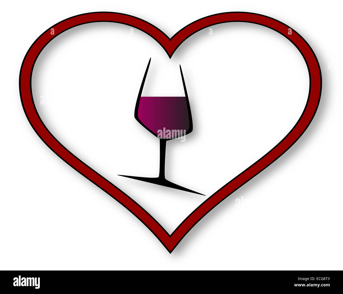 A wine glass set into a red heart over a white background Stock Photo