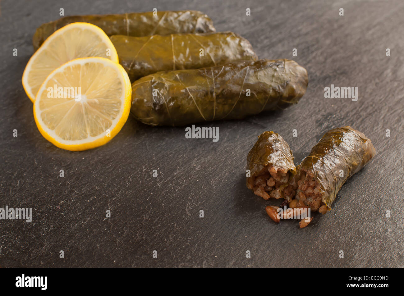 Stuffed Grape Leaves with Rice Stock Photo Alamy