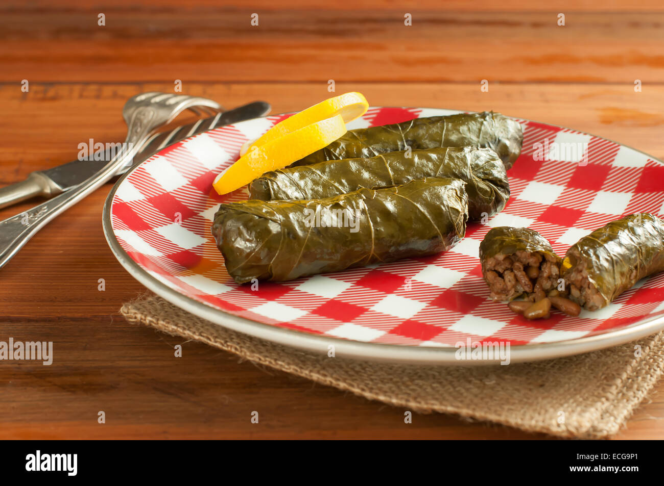 Stuffed Grape Leaves with Rice Stock Photo Alamy