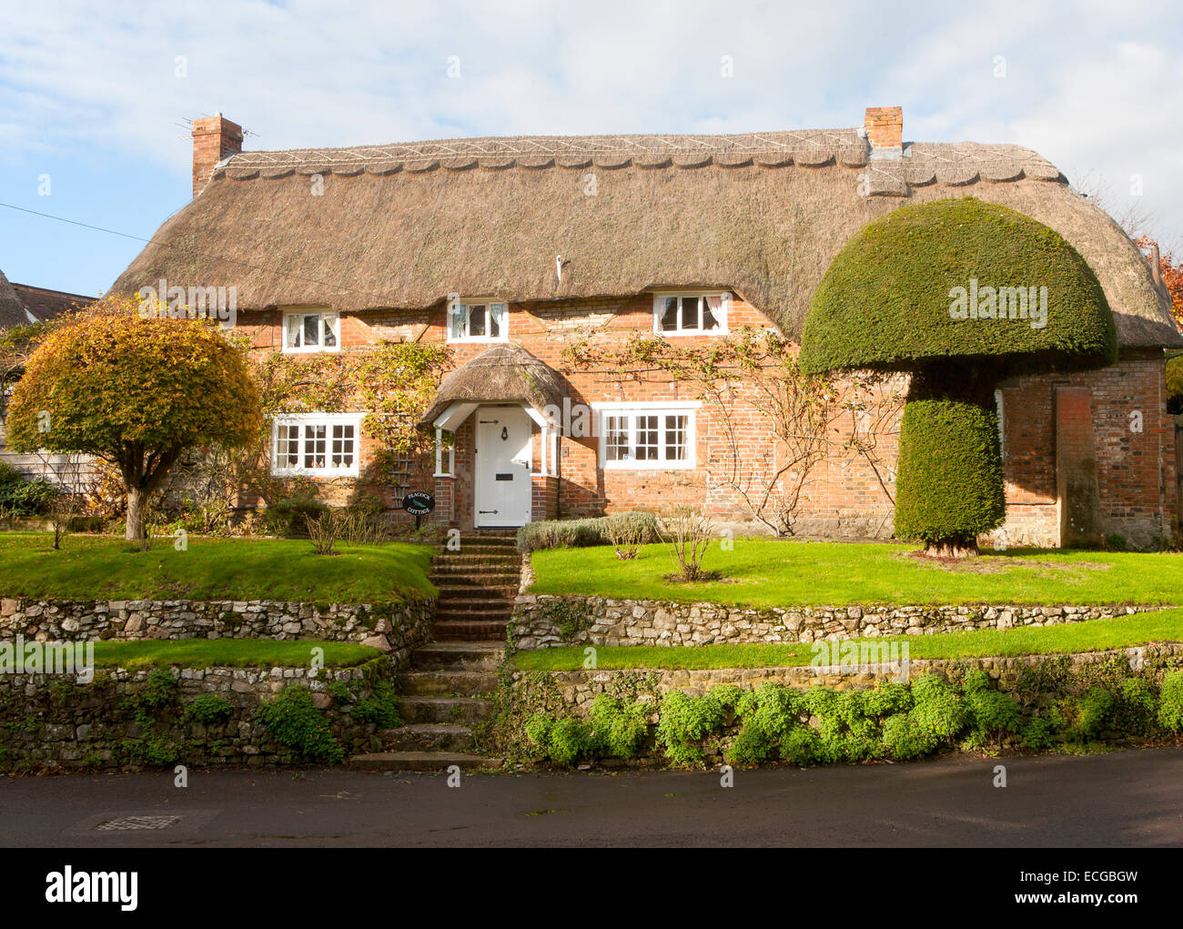 Attractive traditional thatched cottages in village of Woodborough