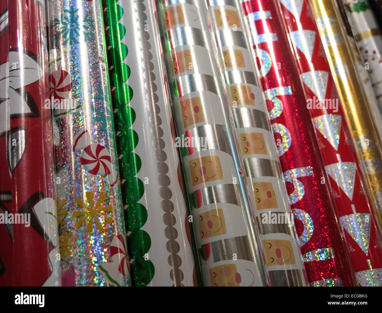 Christmas Holiday Gift Wrapping Display, Papyrus Store, NYC Stock Photo