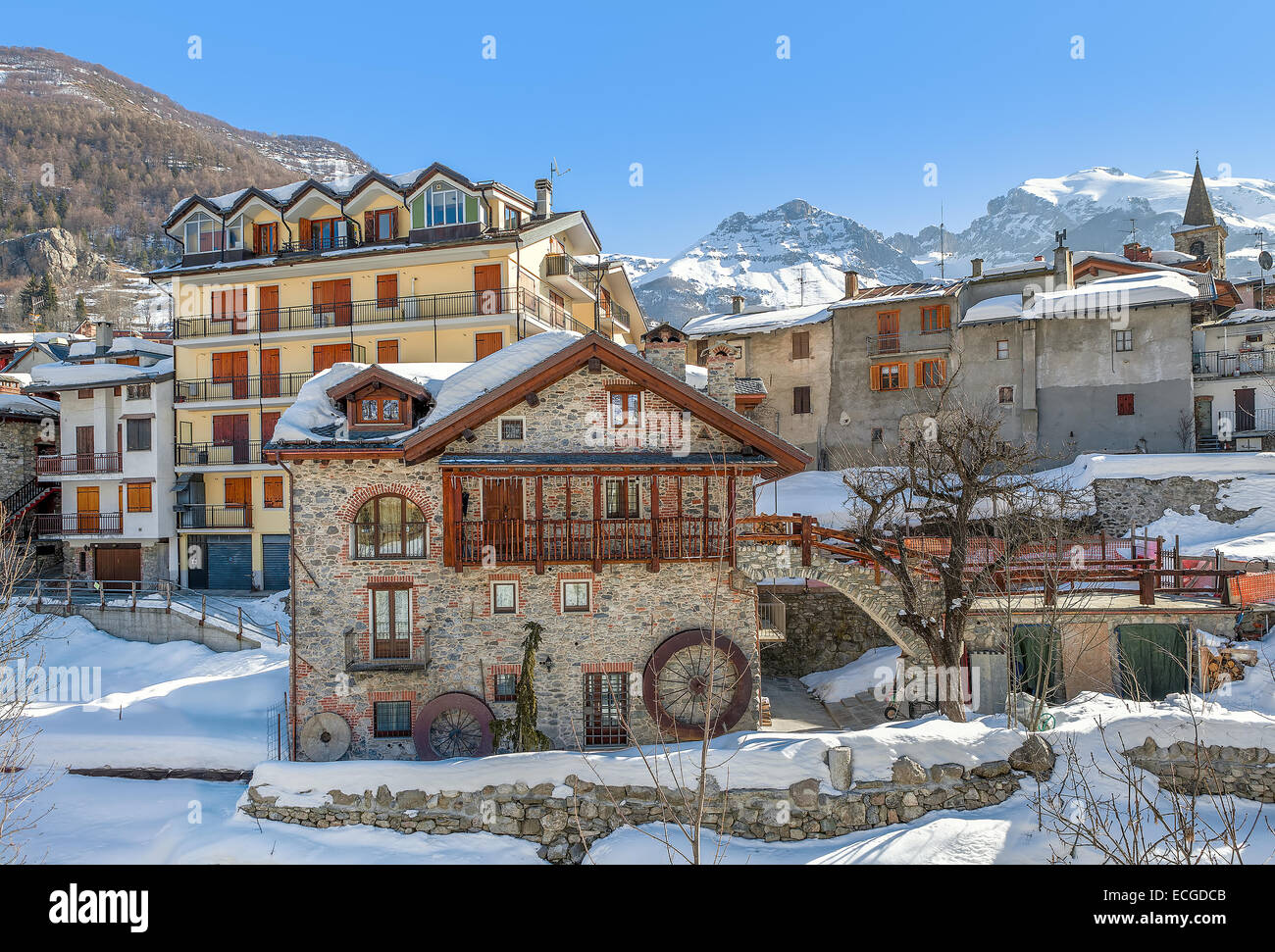 Typical houses in alpine resort of Limone Piemonte in Piedmont ...