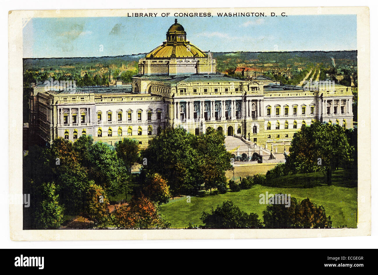 This 1930s postcard shows the library of Congress in Washington, D.C. The library is the nation's oldest federal cultural institution and it serves as the research arm of Congress. Stock Photo