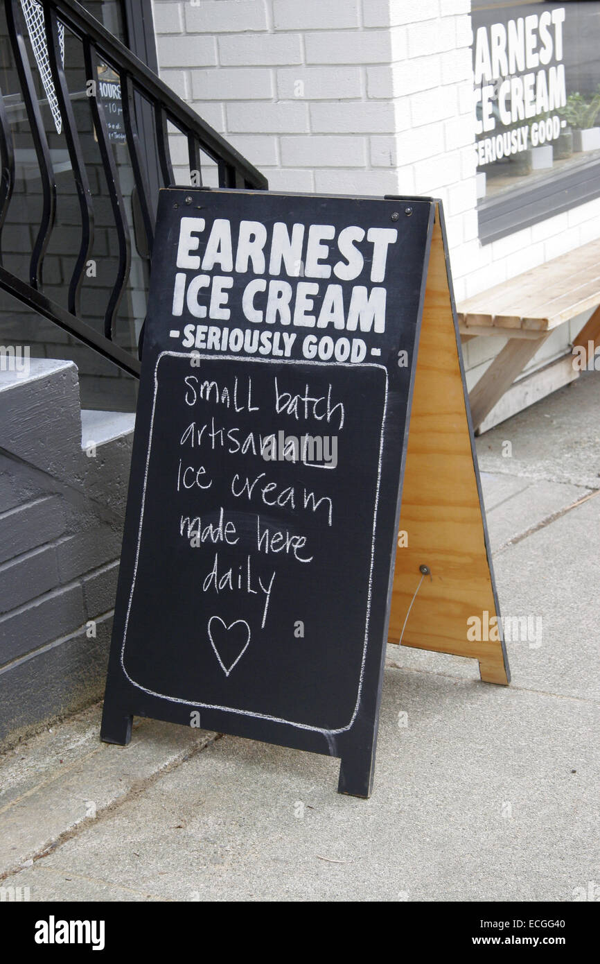 Earnest Ice Cream sign, Main Street, Vancouver, British Columbia, Canada Stock Photo
