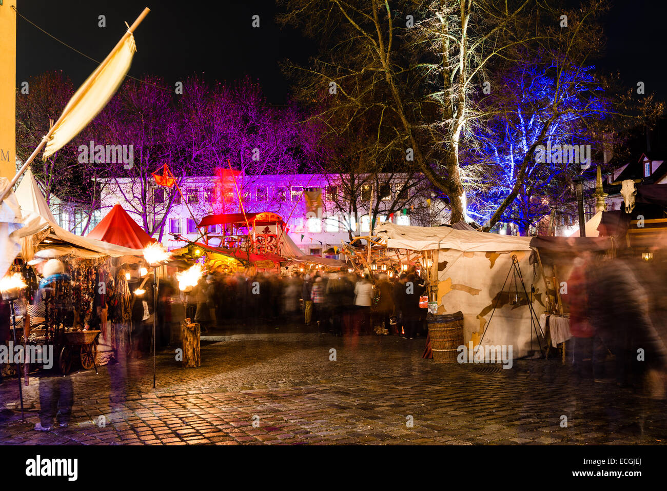 ESSLINGEN, GERMANY - DECEMBER 11, 2014: People are visiting the Christmas Market at night on December 11, 2014 in Esslingen, Ger Stock Photo