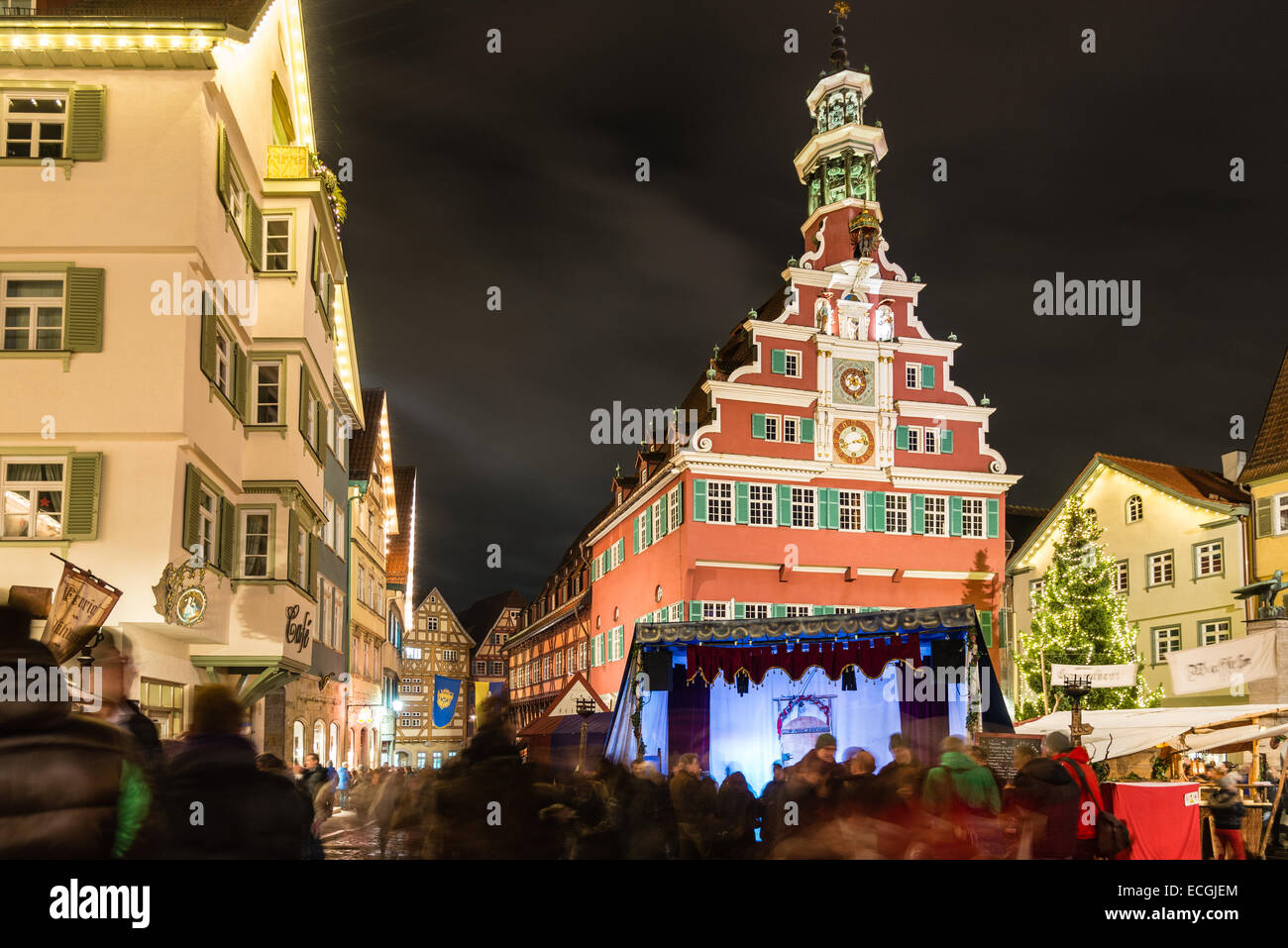 ESSLINGEN, GERMANY - DECEMBER 11, 2014: People are visiting the Christmas Market at night on December 11, 2014 in Esslingen, Ger Stock Photo