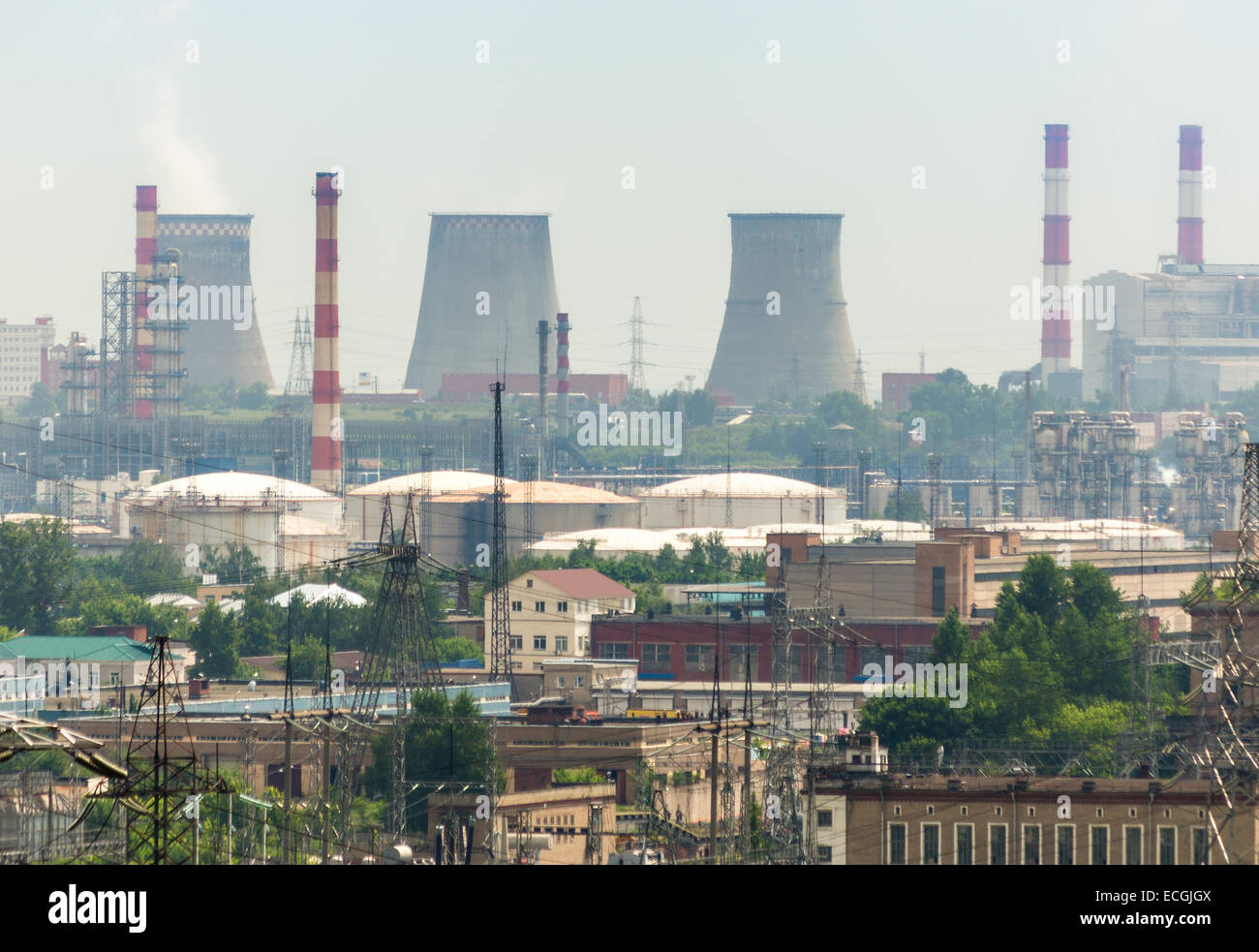 Extreme industry area in Moscow district Kapotnya. Here are refinery ...