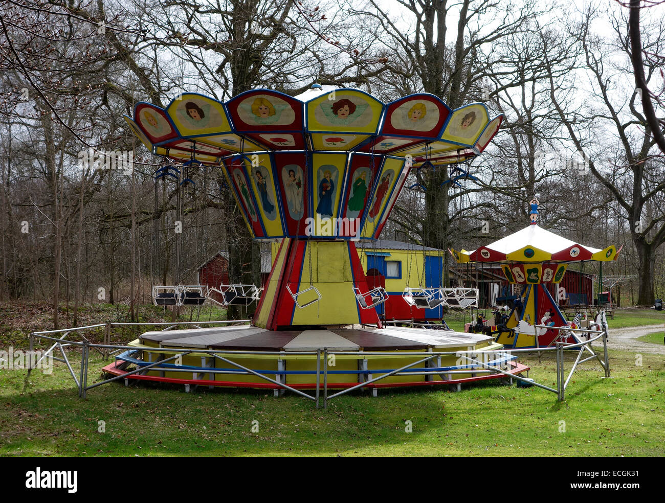 Old Carousel. Merry-go-round in Swedish countryside Stock Photo