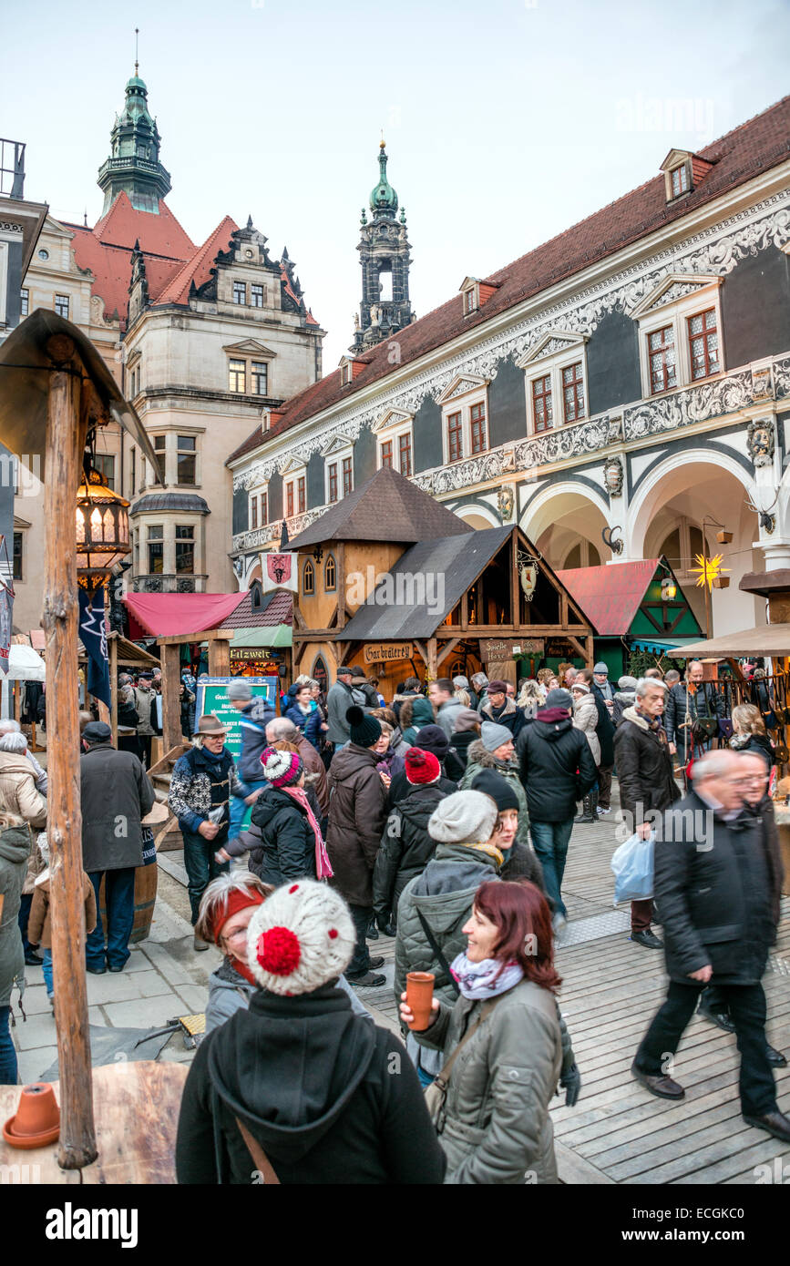 Medieval christmas market at the Dresden castle, Saxony, Germany Stock Photo