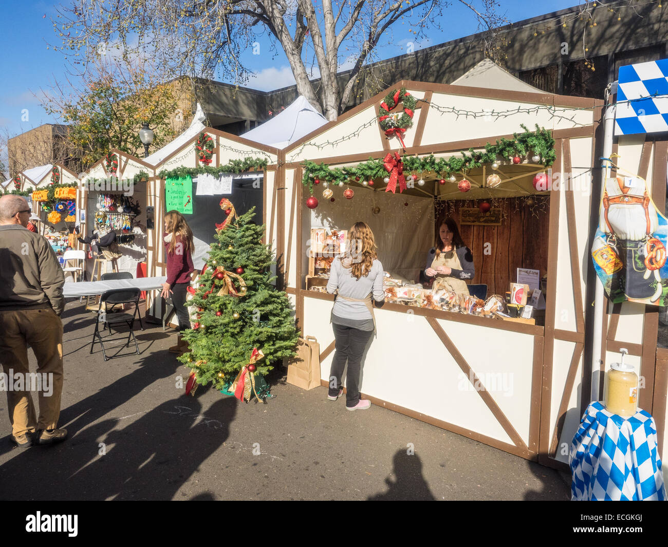 MOUNTAIN VIEW, CA/USA - DECEMBER 13: German Holiday Market in Downtown Mountain View on December 13, 2014. Stock Photo