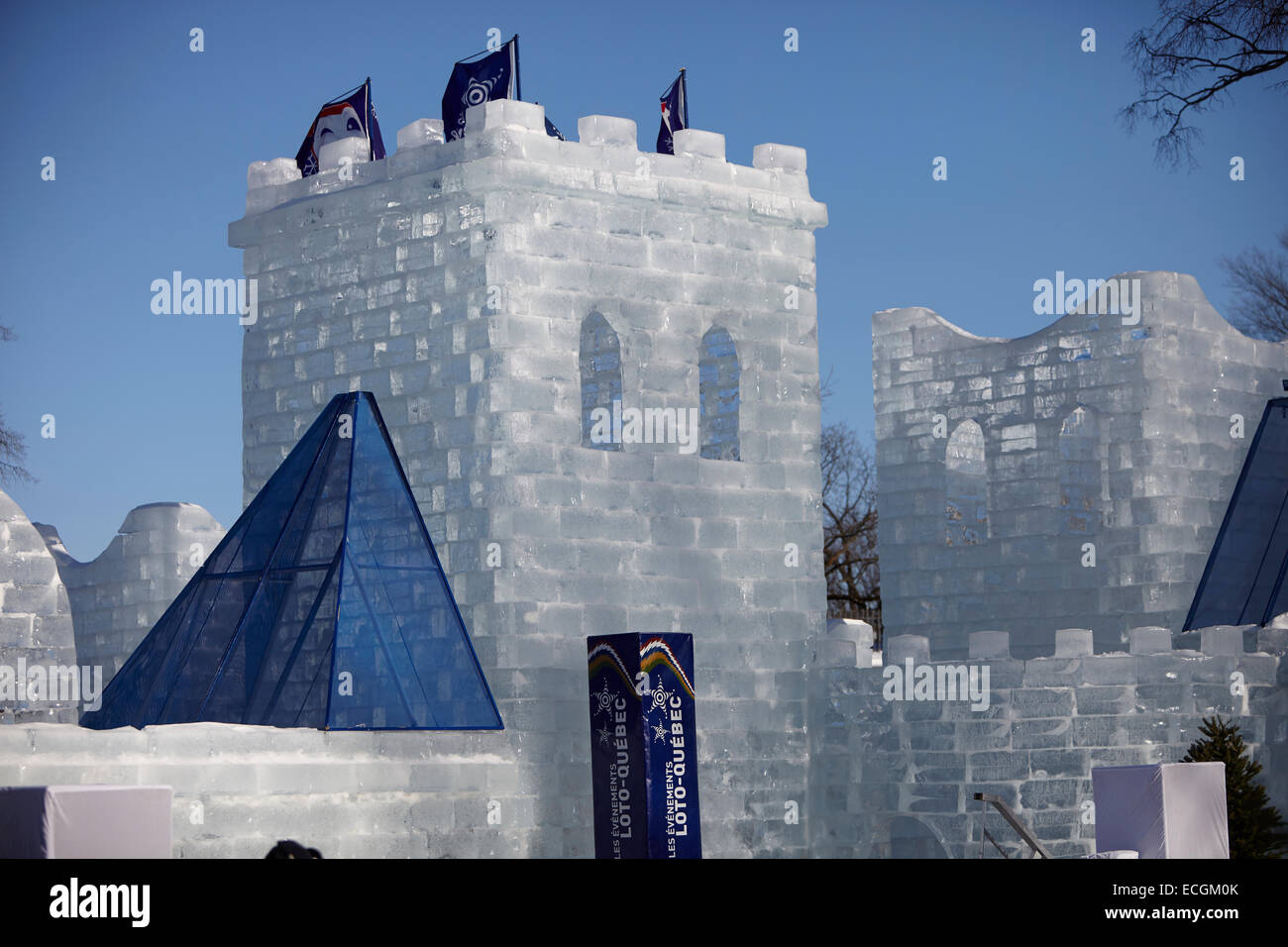 An ice castle that will melt after the annual winter carnival Stock