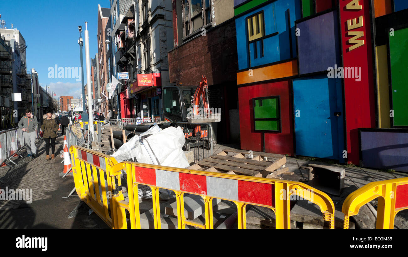 Roadworks and road barriers on High Street Swansea, Wales, UK KATHY