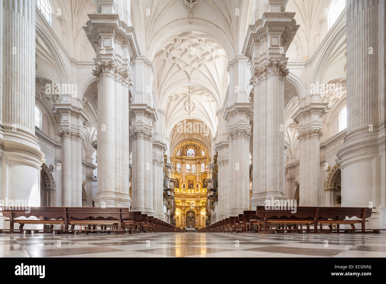 Granada Spain. Interior of The Granada Cathedral, Catedral de Granada, Catedral de la Anunciacion, Cathedral of the Incarnation. Stock Photo