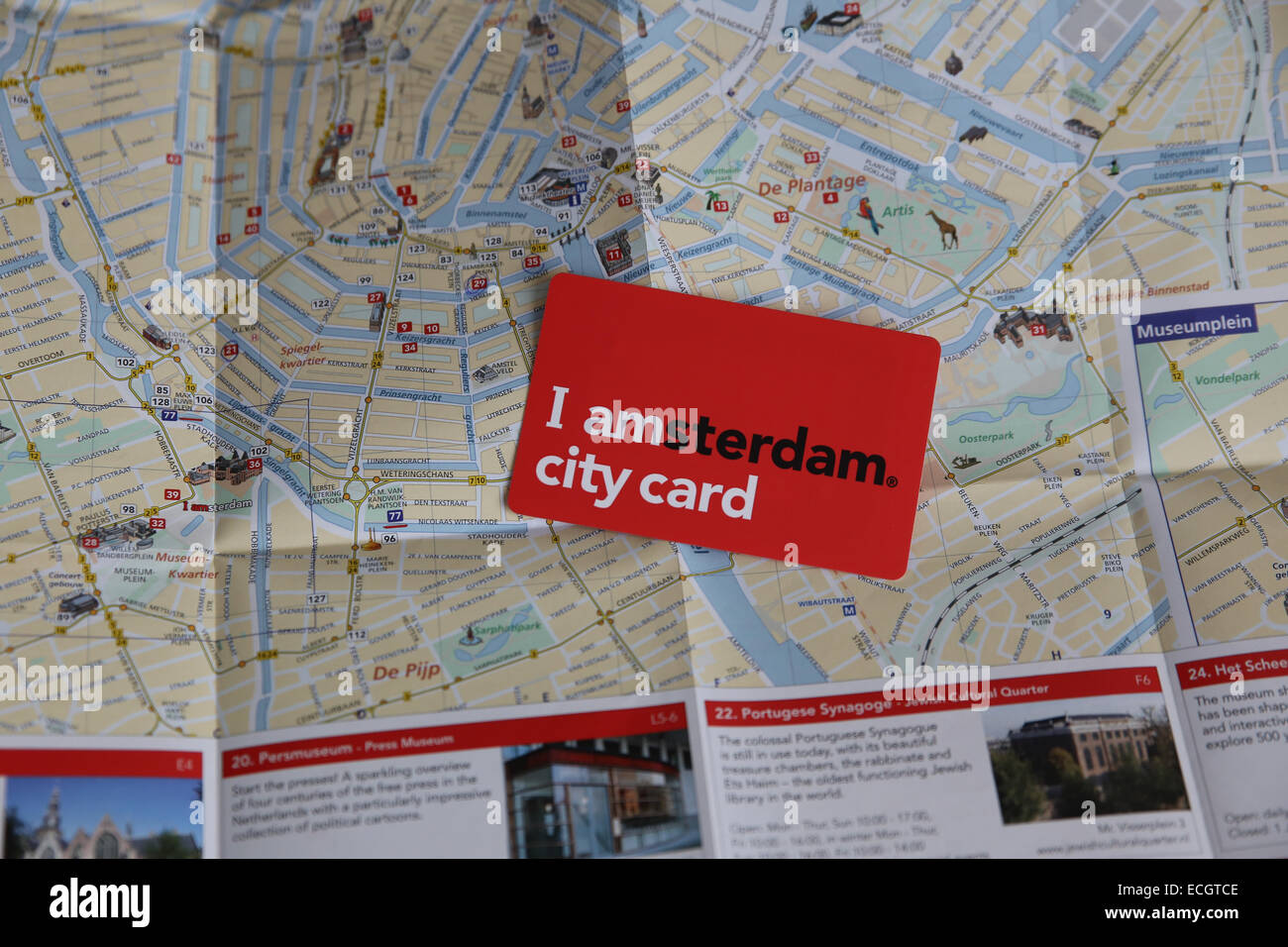 amsterdam folding paper map tourist card Stock Photo