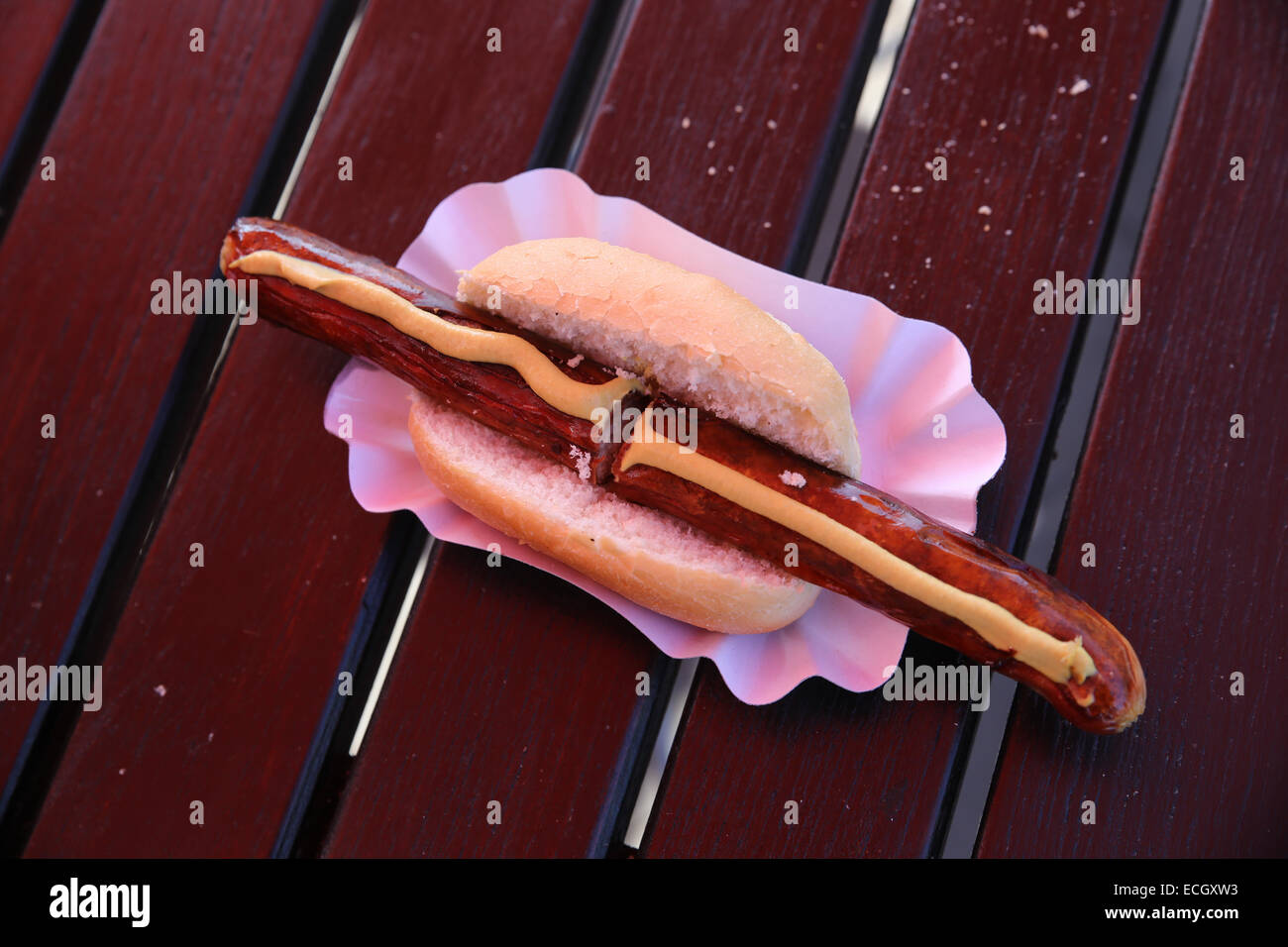 bratwurst sausage bun german berlin Stock Photo