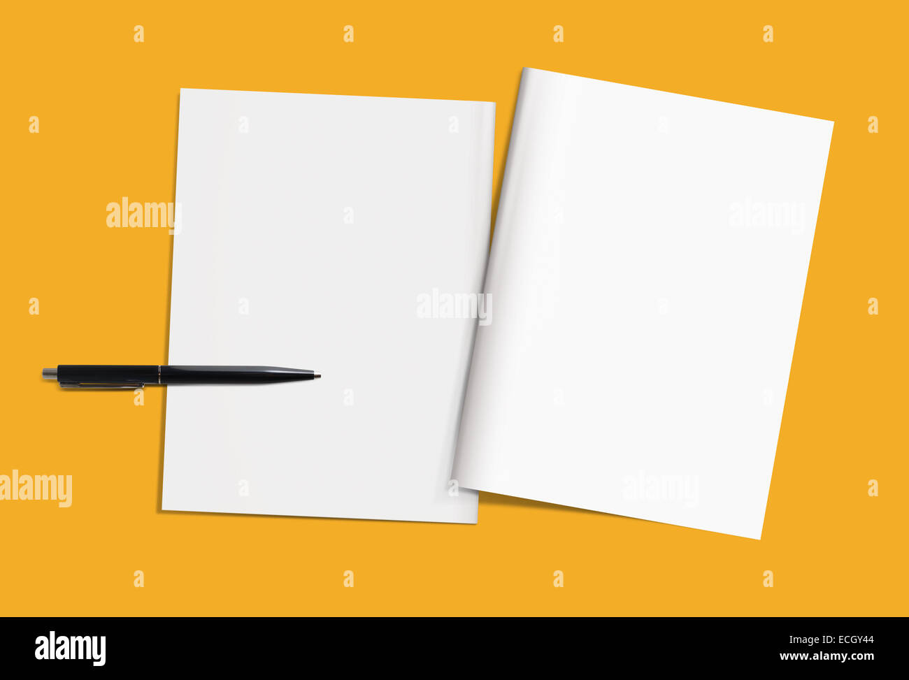 Template magazine cover on a white background. Back and front. Top view ...