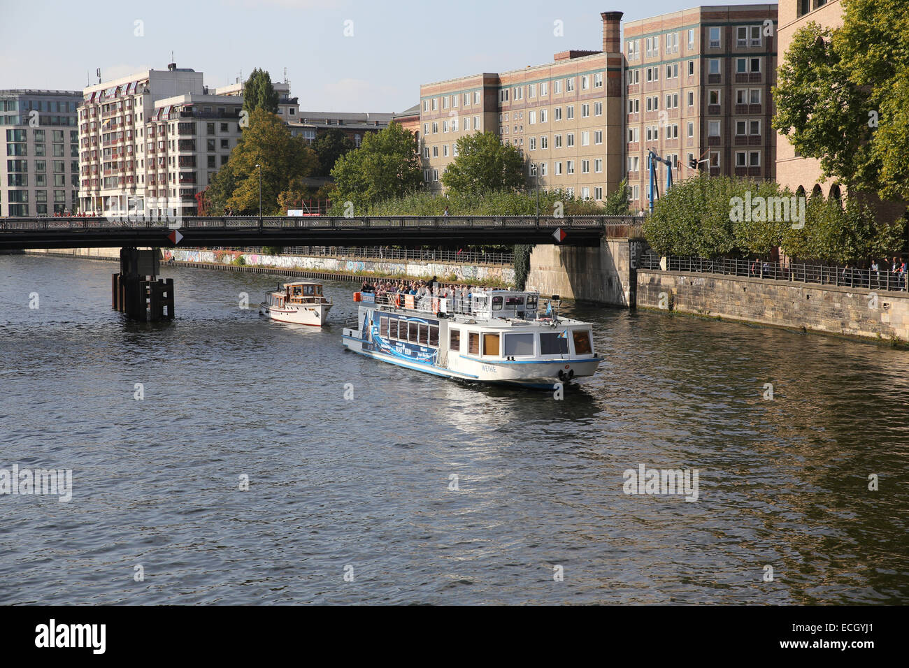 german tourist boat tour berlin spree river Stock Photo
