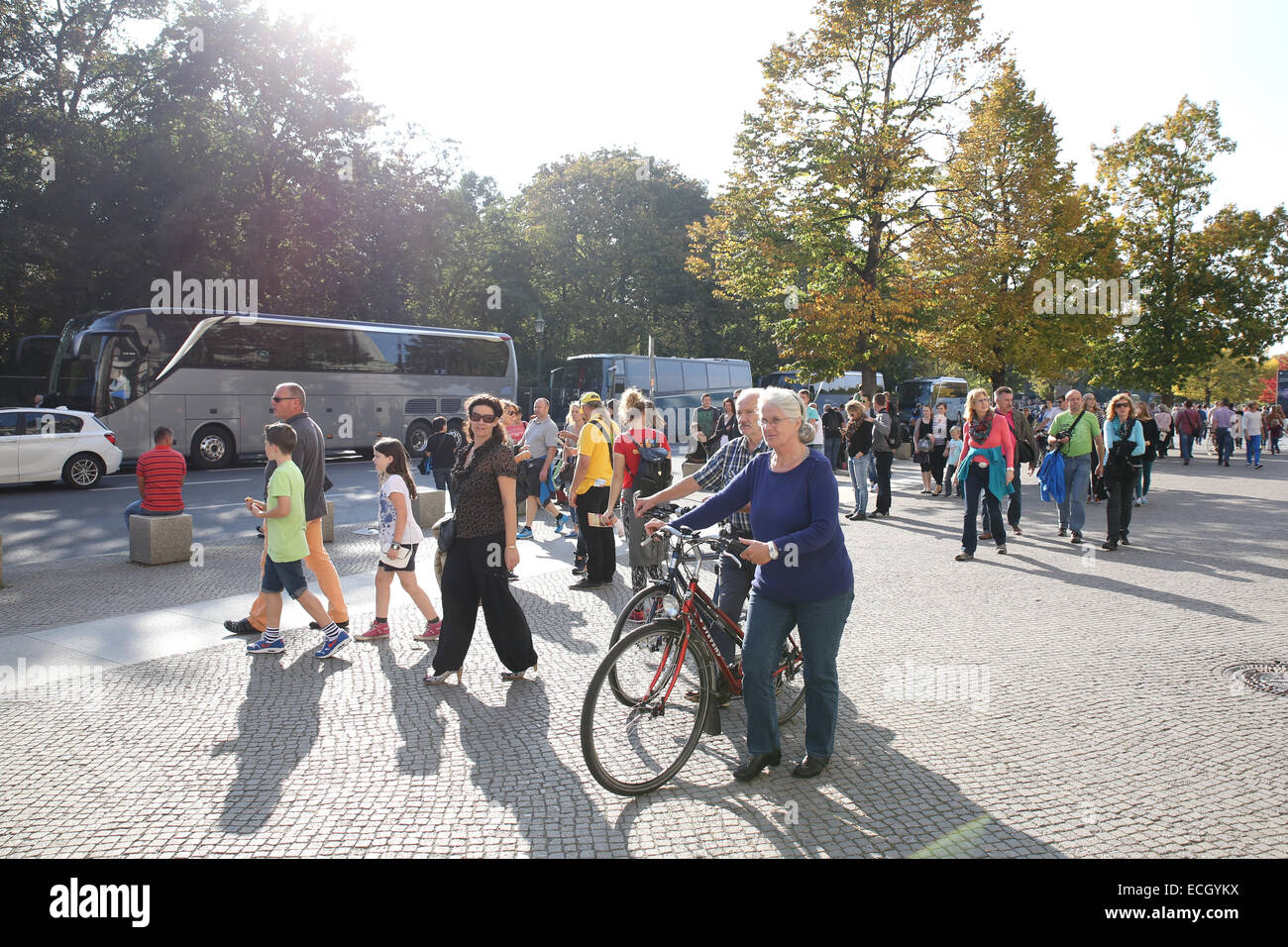 old woman senior bike walk exercise healthy lifestyle outdoor europe germany Stock Photo