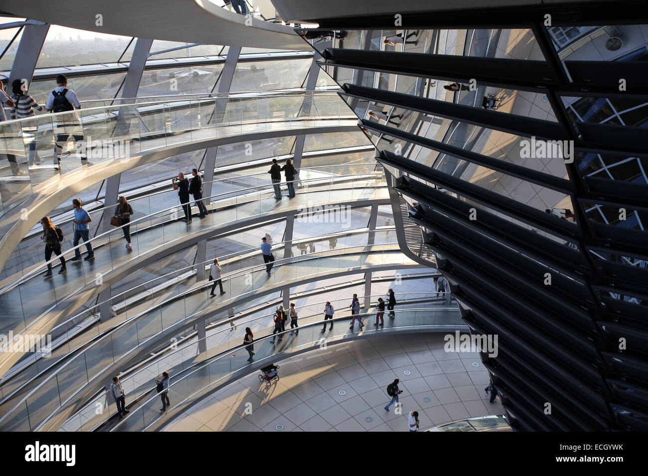 Reichstag dome interior tourist people berlin germany Stock Photo
