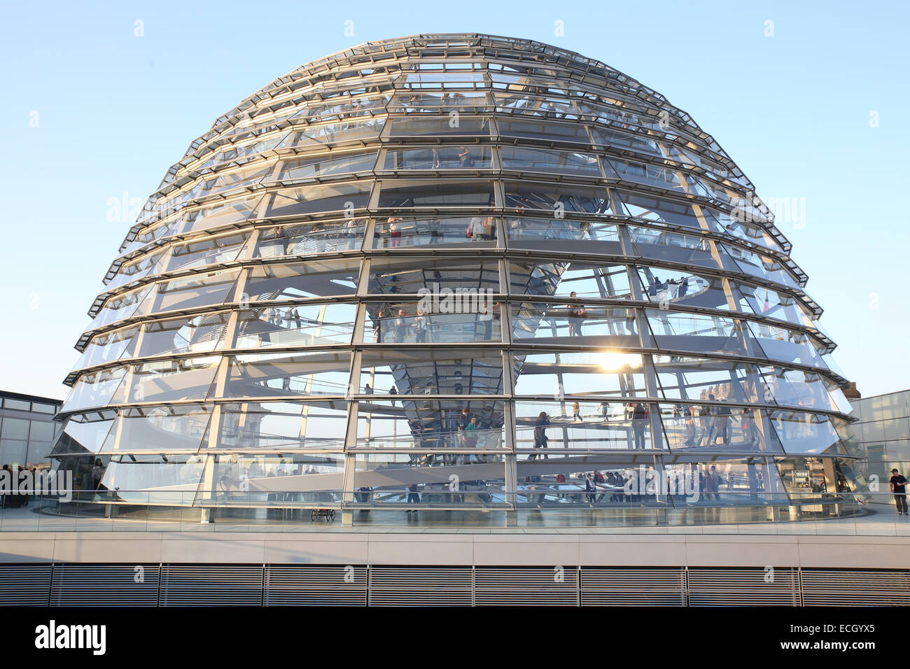 berlin Reichstag dome outside crowd people tourist Stock Photo