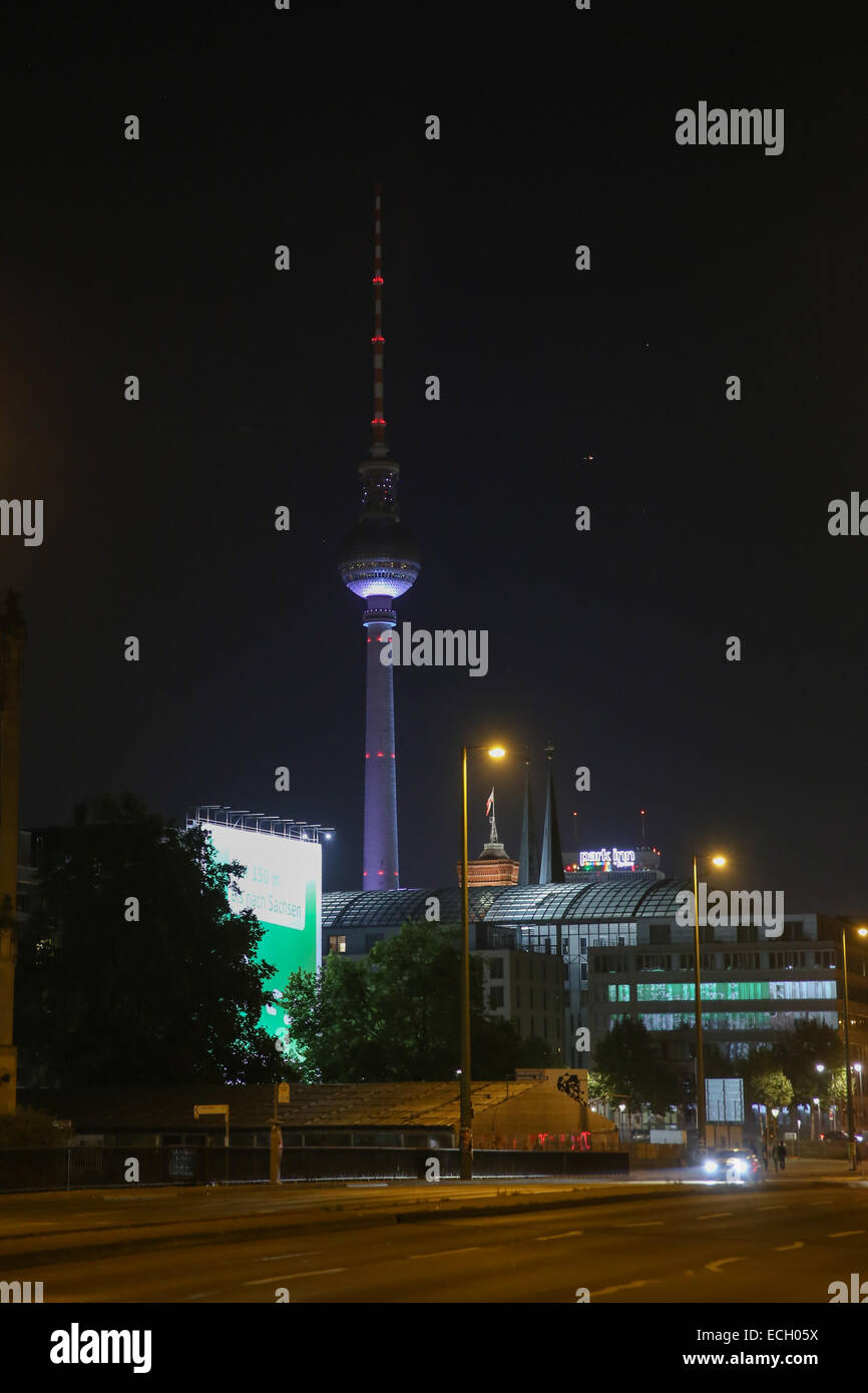 berlin tv tower night germany landmark Stock Photo