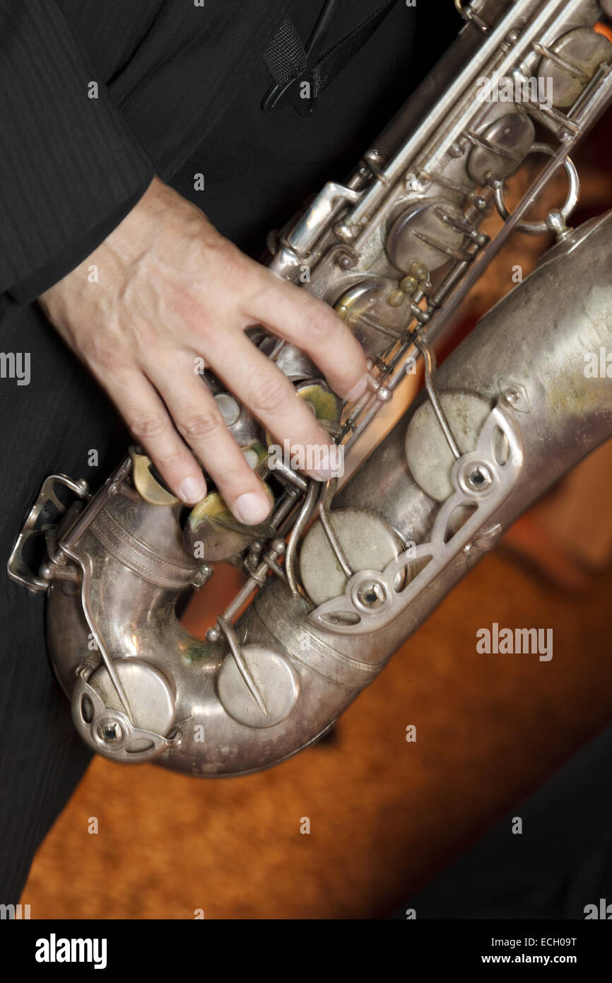 man playing saxophone Stock Photo