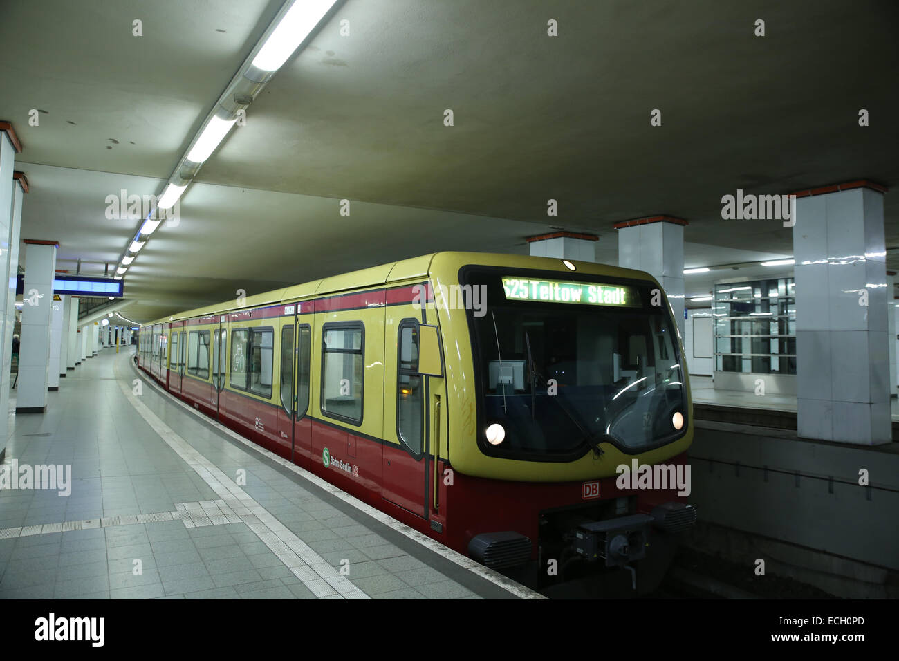 german subway metro train arrive underground station Stock Photo