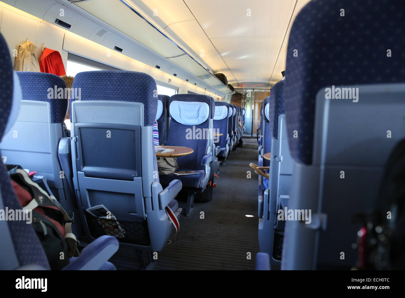 german train interior seats Stock Photo