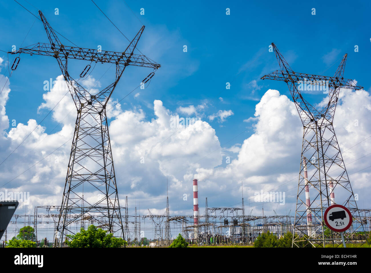 Pylon and transmission power line in summer day Stock Photo - Alamy