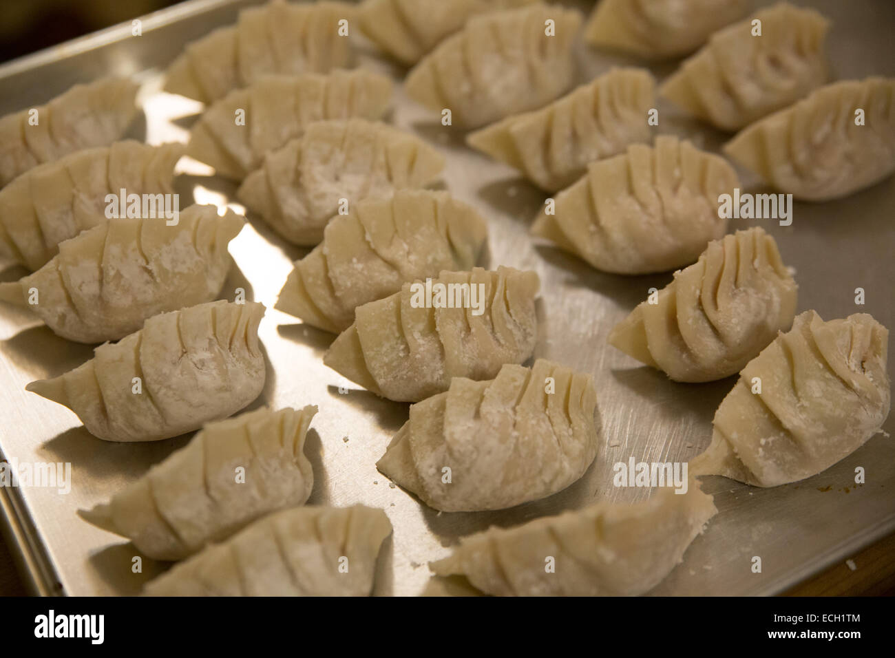 raw chinese dumplings Stock Photo